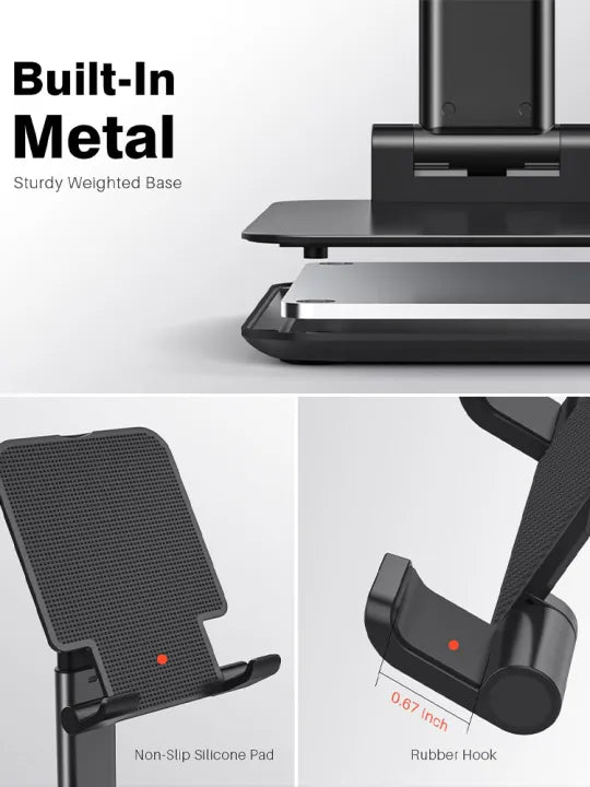 Foldable Phone Stand Adjustable Angle And Height With Silicone Pad Suitable For Desktop Fully Foldable Phone Stand Compatible